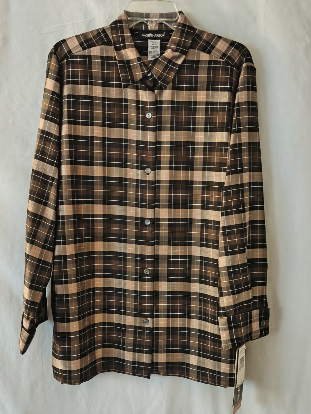 Sag Harbor Women's Brown Plaid "Shantung" Button-Up Shirt